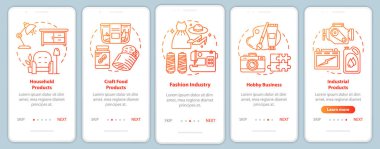 Yerel üretim mobil uygulama sayfa vektör şablonu üzerinde. Hobi işi. Ev ürünleri. Doğrusal çizimler içeren web sitesi adımları. Ux, Ui, Gui akıllı telefon arayüzü kavramı