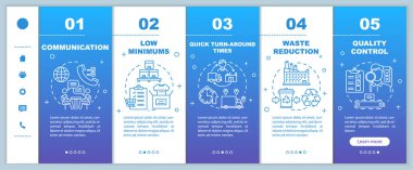 Yerel üretimin avantajları mobil web sayfaları vektör şablonunda. İletişim. Doğrusal çizimlerle ilgili akıllı telefon web sitesi arayüzü fikri. Web sayfası adım ekranları. Renk konsepti