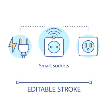 Akıllı soketler konsepti simgesi. Ev otomasyonu için elektrik prizi. Akıllı fiş kontrolü ve ev ağı fikri ince çizgi çizimi. Vektör izole çizim. Düzenlenebilir vuruş