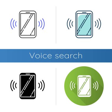 Ringing smartphone icons set. Mobile voice control idea. Sound command. Loud volume, audio frequency. Phone call, vibro signal. Linear, black and color styles. Isolated vector illustrations clipart
