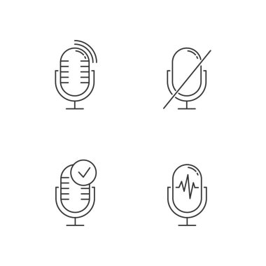 Sesli arama simgeleri ayarlandı. Akıllıca bir telefon görüşmesi. Ses kontrolü, ses tanıma. Telefon görüşmesi. İnce çizgi çizgili semboller. İzole vektör çizimi çizimleri. Düzenlenebilir vuruş