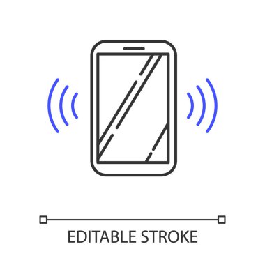 Ses sinyali doğrusal simgesi. Duyulabilir ses dalgası. Dinliyorum. Gürültü algısı. Sesli arama. İnce çizgili çizim. Contour sembolü. Vektör izole çizim. Düzenlenebilir vuruş