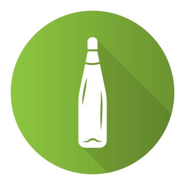 Şarap servisi yeşil düz tasarım uzun gölge sembolü. Tatlı aperatif içeceği. Bar, restoran, şaraphane. Parti, tatil, aperatif. Masa takımı, cam eşyalar. Vektör silueti çizimi