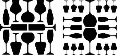 Şarap kadehleri sembol seti. Restoran servisi. Alkol barı. Porto şarabı ve madeira gözlükleri. Alkolik içecekler bardaktan yapılma. Siluet sembolleri. Vektör izole illüstrasyonu