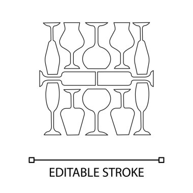 Şarap kadehleri doğrusal simgesi. Restoran servisi. Alkol barı. Porto şarabı ve madeira gözlükleri. Alkolik içecekler bardaktan yapılma. İnce çizgili çizim. Contour sembolü. Vektör izole çizim. Düzenlenebilir vuruş