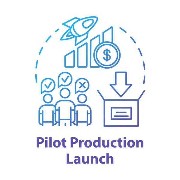 Иконка Запуска Пилотного Производства Запуск Стратегическое Управление Рабочая Группа Сотрудничество — стоковый вектор