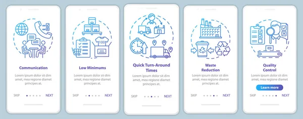 Avantages Production Locale Onboarding Mobile App Page Screen Vector Template — Image vectorielle