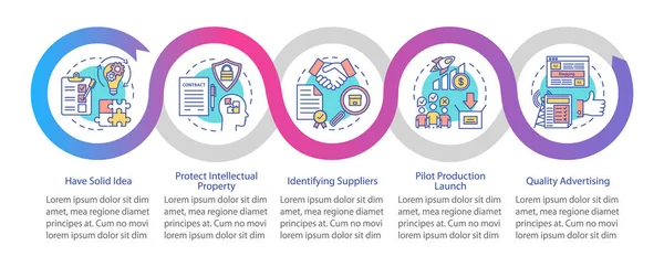 Avviare Modello Infografico Vettoriale Produzione Locale Elementi Design Presentazione Aziendale — Vettoriale Stock