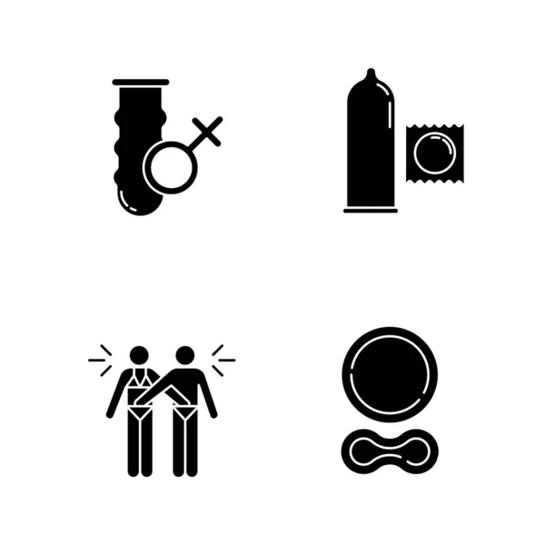 Conjunto Iconos Glifo Sexual Seguro Condón Vaginal Femenino Conservante Masculino — Vector de stock