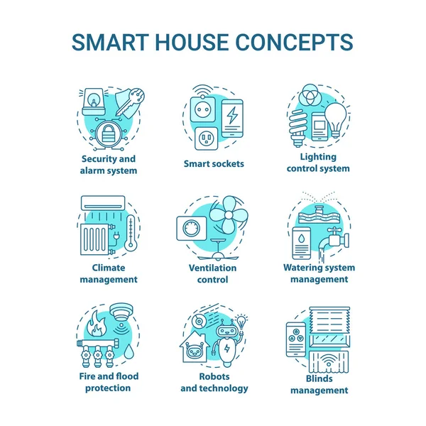 Chytrý Dům Tyrkysové Koncepce Ikony Nastaveny Inovativní Technologie Pro Byty — Stockový vektor