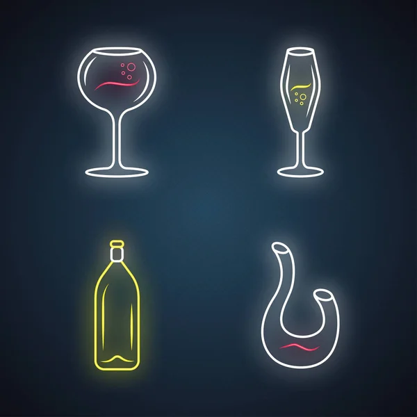 Wine Service Neon Icons Vector Illustration — Stock vektor