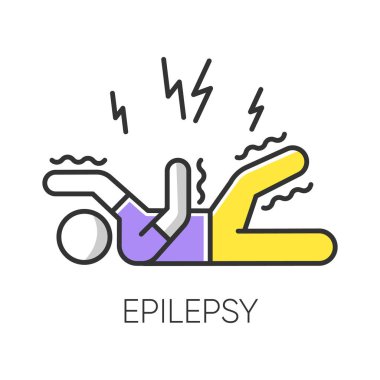 Epilepsi rengi ikonu. Konvülsif nöbet. Titreme ve titreme. Hareket sorunu. Epileptik felç. Anormal aktivite. Zihinsel bozukluk. Nörolojik bir sorun. İzole vektör illüstrasyonu