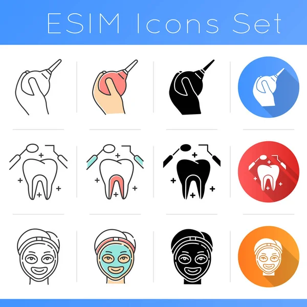 Conjunto Iconos Procedimiento Médico Lavamiento Cuidado Dental Servicios Cosmetología Máscara — Vector de stock