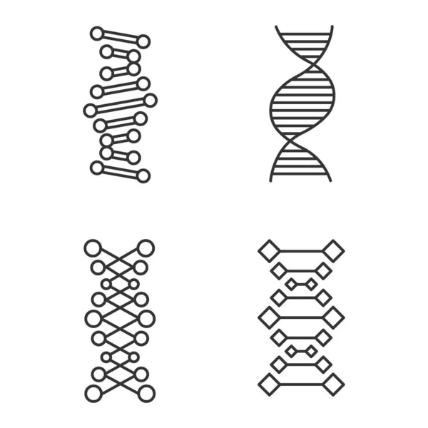 Zestaw Ikon Łańcuchów Dna Dezoksyrybonukleinowa Spirala Kwasu Nukleinowego Biologia Molekularna — Wektor stockowy