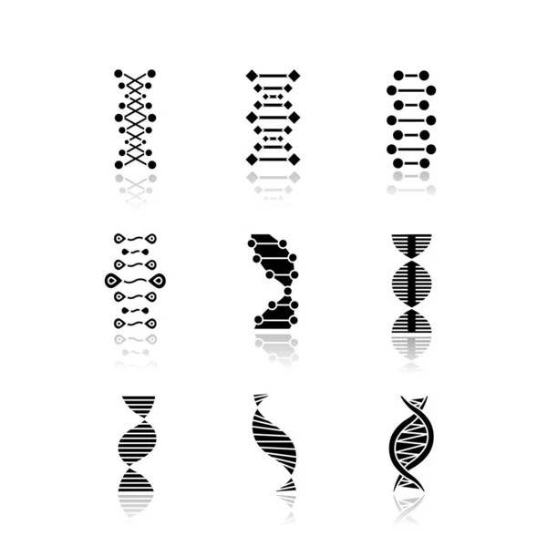 Dna Double Helix Drop Shadow Black Glyph Icons Set Desoxyribonukleinsäure — Stockvektor