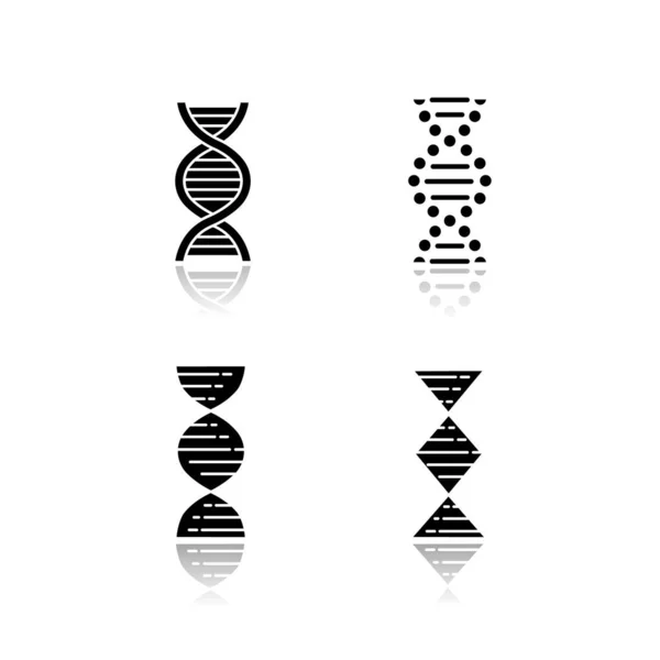 Dna Spiralne Nici Spadek Cień Czarny Glif Ikony Zestaw Dezoksyrybonukleinowa — Wektor stockowy