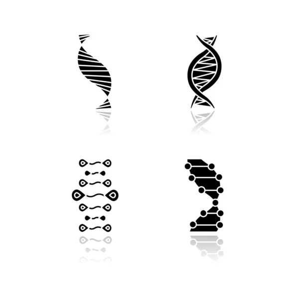 Dna Strengen Vallen Schaduw Zwarte Glyph Pictogrammen Ingesteld Deoxyribonucleïnezuur Helix — Stockvector