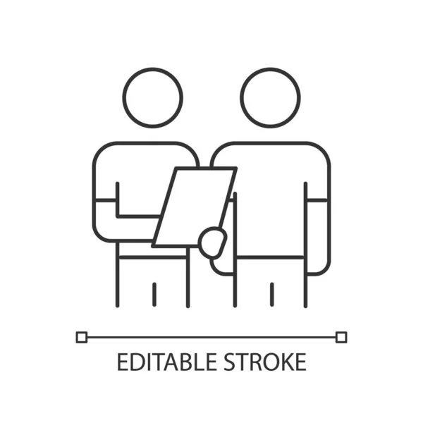 Icono Lineal Encuesta Oral Dos Personas Entrevistándose Pregunta Contesta Diálogo — Vector de stock