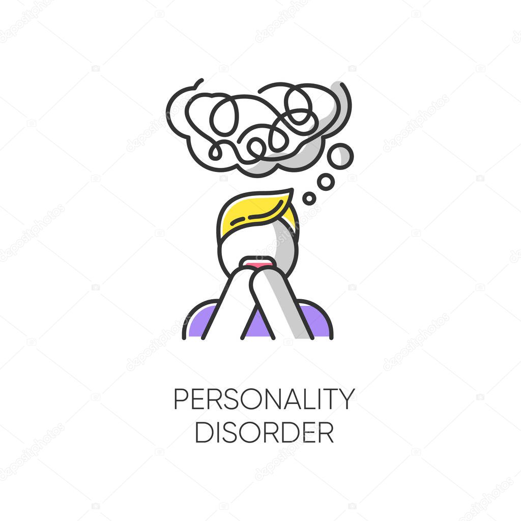 Personality disorder color icon. Maladaptive behaviour. Deviation. Mental health issue. Anxiety and distress. Personal disruption. Psychiatry and psychotherapy. Isolated vector illustration