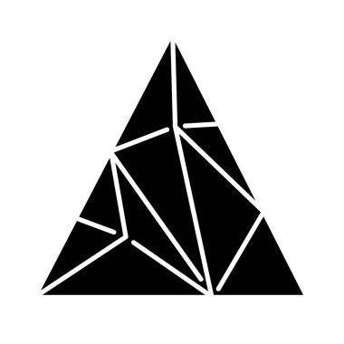 Çokgen üçgen sembol. Geometrik düz şekil. Fraktal yapı. Üçgen element. Somut soyut şekil. Isometric formu. Siluet sembolü. Boşluk yok. Vektör izole illüstrasyonu