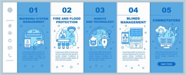 Mobil web sayfasındaki akıllı ev vektör şablonu. Ev kontrol sistemi. Doğrusal çizimlerle ilgili akıllı telefon web sitesi arayüzü fikri. Web sayfası basamak ekranları. Renk konsepti