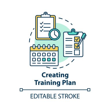 Eğitim planı konsepti simgesi oluşturuluyor. Görev listesi ve son teslim tarihi. Etkili planlama. Zaman yönetimi. Çizgi çizelgesi çizelgesi çiziliyor. Vektör izole çizim. Düzenlenebilir vuruş
