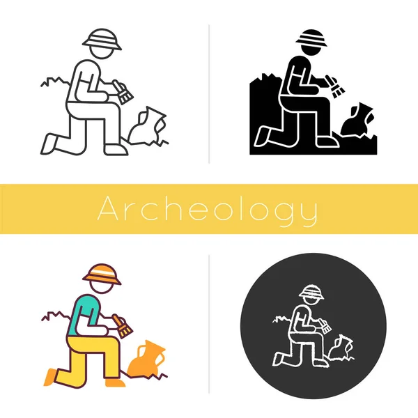 Kazı Ikonu Arkeolog Araştırmacı Antik Kültür Obje Yerde Adam Eski — Stok Vektör