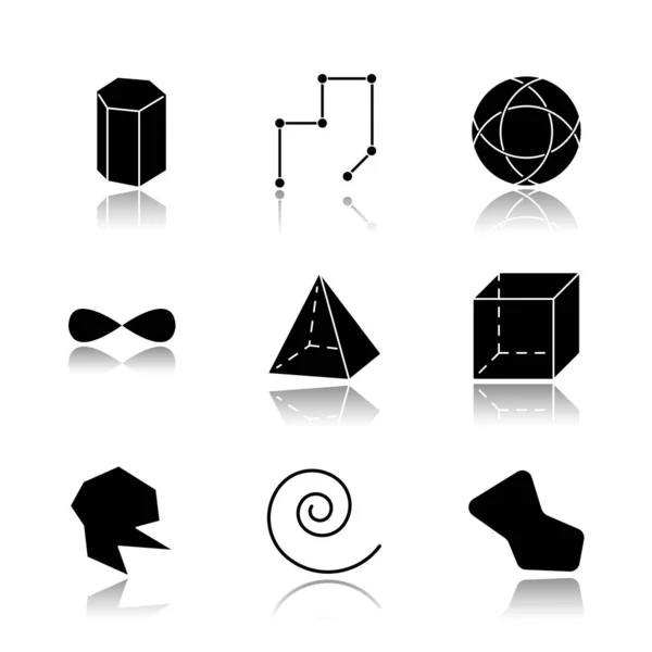 Figures Géométriques Ombre Portée Icônes Glyphe Noir Ensemble Modèle Prismatique — Image vectorielle