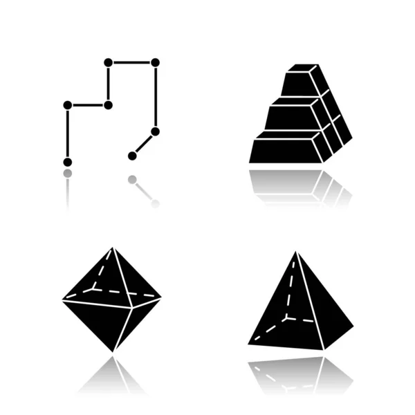 Figures Géométriques Ombre Portée Icônes Glyphe Noir Ensemble Lignes Connectées — Image vectorielle