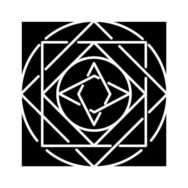 Ornate Square Glyph Icon Decorative Geometric Figure Circles Square Elements — Stock Vector
