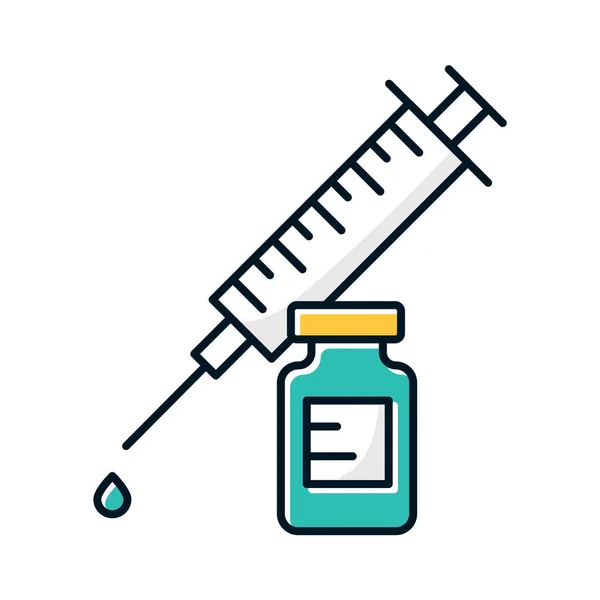 Ícone Cor Vacinação Seringa Com Frasco Para Injetáveis Prevenção Comum —  Vetores de Stock