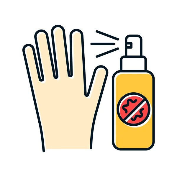 Icona Colore Antisettico Sanitario Disinfezione Mano Pulita Spruzzatore Antibatterico Precauzioni — Vettoriale Stock
