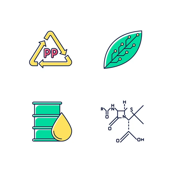 Conjunto Iconos Color Ciencia Naturaleza Productos Biotecnológicos Materiales Reciclaje Trabajando — Vector de stock