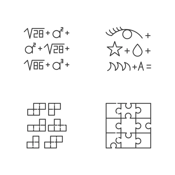 Rätsel Und Rätsel Lineare Symbole Gesetzt Rebus Blockpuzzle Fliesenanpassung Puzzle — Stockvektor