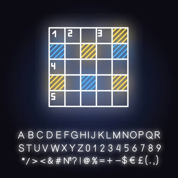 Mathematical Puzzle Neon Light Icon Grelha Sudoku Posicionamento Numérico Jogo — Vetor de Stock
