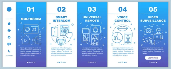 Smart Home Onboarding Mobile Web Pages Vector Template Automation Systems — ストックベクタ