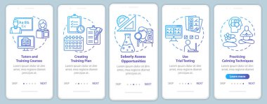 Mobil uygulama sayfa vektör şablonu üzerine üniversite girişi. Öğretmenler ve kurslar. Doğrusal çizimler içeren web sitesi adımları. Ux, Ui, Gui akıllı telefon arayüzü kavramı