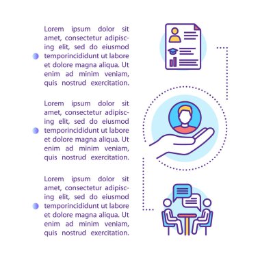 Metinli kabul mülakatı konsepti. Üniversite girişi. Üniversite başvurusu. İş alımı. Makale sayfa vektör şablonu. Broşür, dergi, kitapçık tasarım ögesi doğrusal çizimler