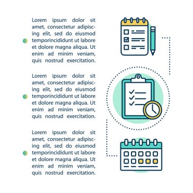 Program konsepti simgesi metin ile inceleniyor. Projenin son teslim tarihi. Planlama görevi. Araştırma yapıyorum. Makale sayfa vektör şablonu. Broşür, dergi, kitapçık tasarım ögesi doğrusal çizimler