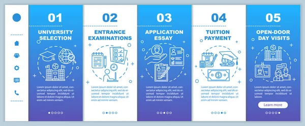 University Entrance Onboarding Mobile Web Pages Vector Template Essay Exam — ストックベクタ