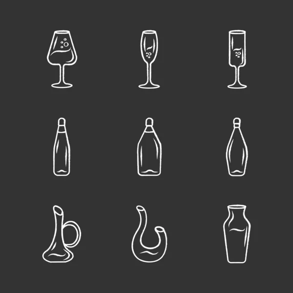 Weingut Gläser Kreide Ikonen Set Verschiedene Arten Von Wein Dekanter — Stockvektor