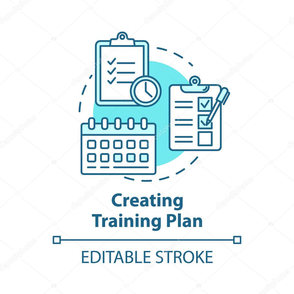 Creating training plan concept icon. Task list and deadlines. Effective planning. Time management. Scheduling idea thin line illustration. Vector isolated outline drawing. Editable stroke