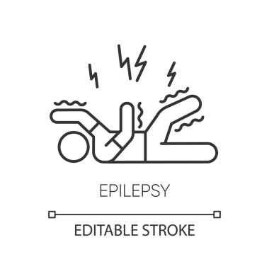 Epilepsy linear icon. Convulsive seizure. Shaking and tremor. Epileptic stroke. Mental disorder. Thin line illustration. Contour symbol. Vector isolated outline drawing. Editable stroke clipart