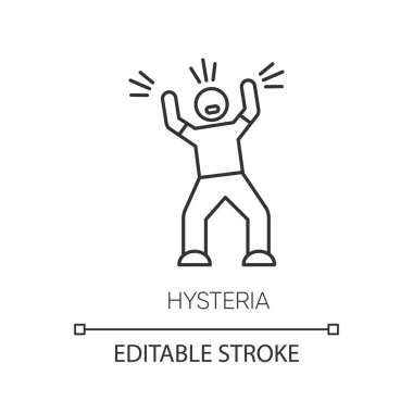 Hysteria linear icon. Person screaming. Man shouting. Rage and frustration. Irritability. Mental disorder. Thin line illustration. Contour symbol. Vector isolated outline drawing. Editable stroke