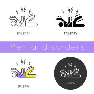 Epilepsy icon. Convulsive seizure. Shaking and tremor. Movement trouble. Epileptic stroke. Abnormal activity. Mental disorder. Flat design, linear and color styles. Isolated vector illustrations clipart