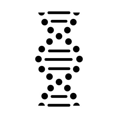 DNA spiral glyph icon. Connected dots, lines. Deoxyribonucleic, nucleic acid helix. Chromosome. Molecular biology. Genetic code. Silhouette symbol. Negative space. Vector isolated illustration