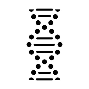 DNA spiral glyph icon. Connected dots, lines. Deoxyribonucleic, nucleic acid helix. Chromosome. Molecular biology. Genetic code. Silhouette symbol. Negative space. Vector isolated illustration clipart