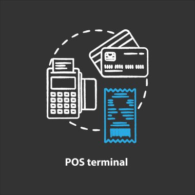 POS terminal chalk concept icon. Terminal idea. Electronic device. Financial transaction. Payment machine. Point of sale, purchase. Vector isolated chalkboard illustration