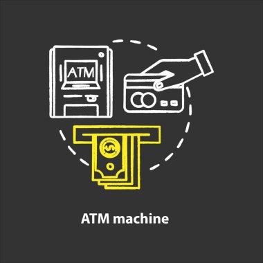 ATM machine chalk concept icon. Bankomat idea. Cashpoint, cashline. Money withdrawal. Financial operation. Digital banking. Vector isolated chalkboard illustration