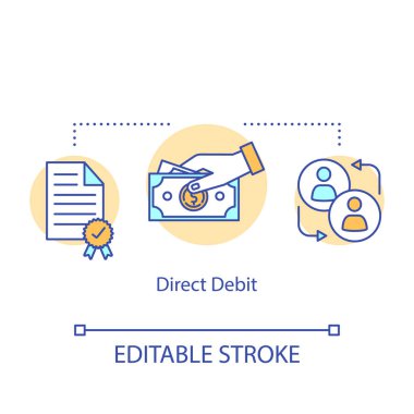 Direct debit concept icon. Money withdrawal idea thin line illustration. Finacial transaction. Online banking operation. Payment method. Vector isolated outline drawing. Editable stroke